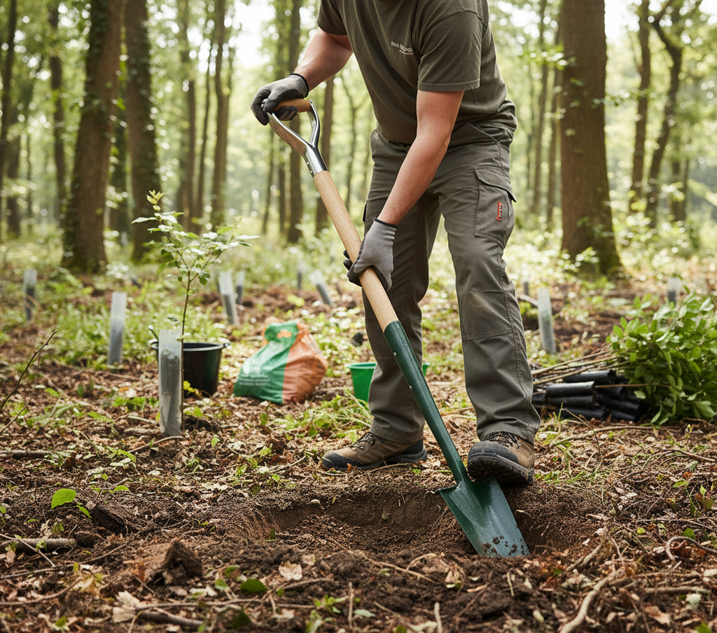 Professional Tree Planting Spade with Ash Handle and Treaded Blade for Efficient Planting - Detail View