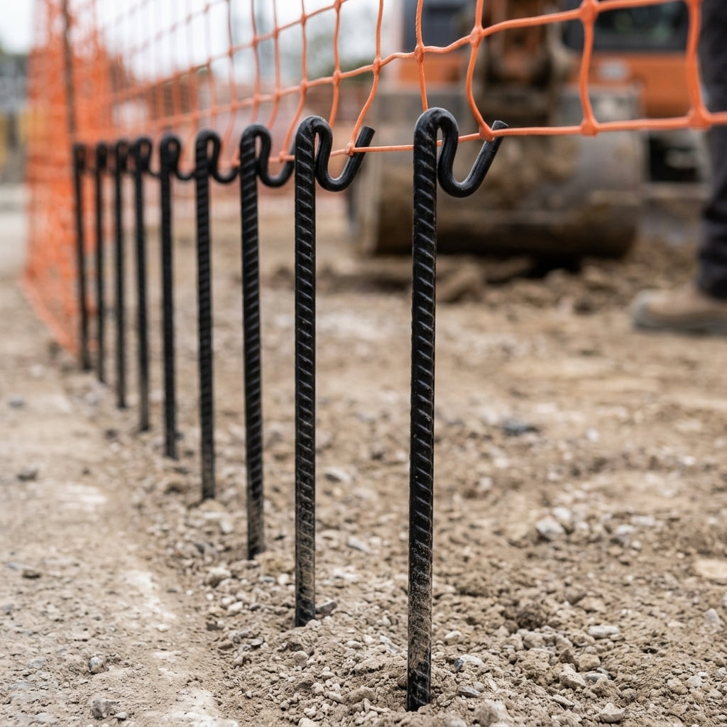 Road Pins - Pack of 10 Ribbed Mild Steel Fencing Stakes (view 2)