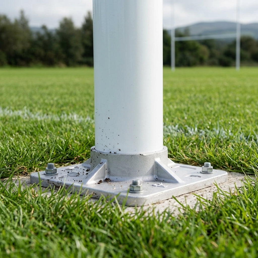 Socketed Aluminium Rugby Posts - 10m High, Two-Piece Uprights, Pair with Sockets (view 2)