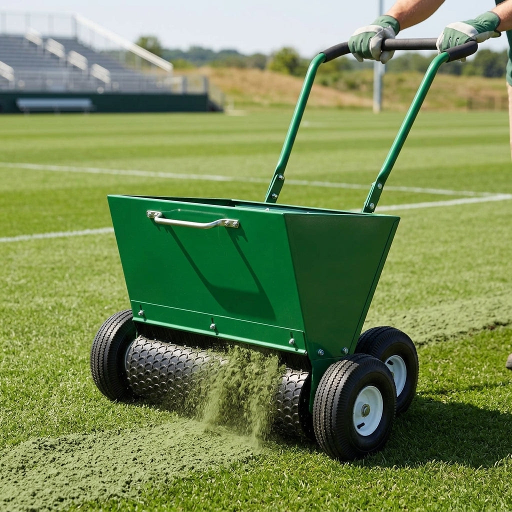 Adjustable Drop Spreader with Front and Rear Brushes