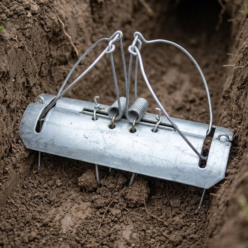 Tunnel Mole Trap - Strong Spring Action, Galvanised Construction (view 2)