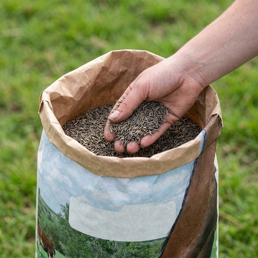Horse paddock grass seed mixture close up
