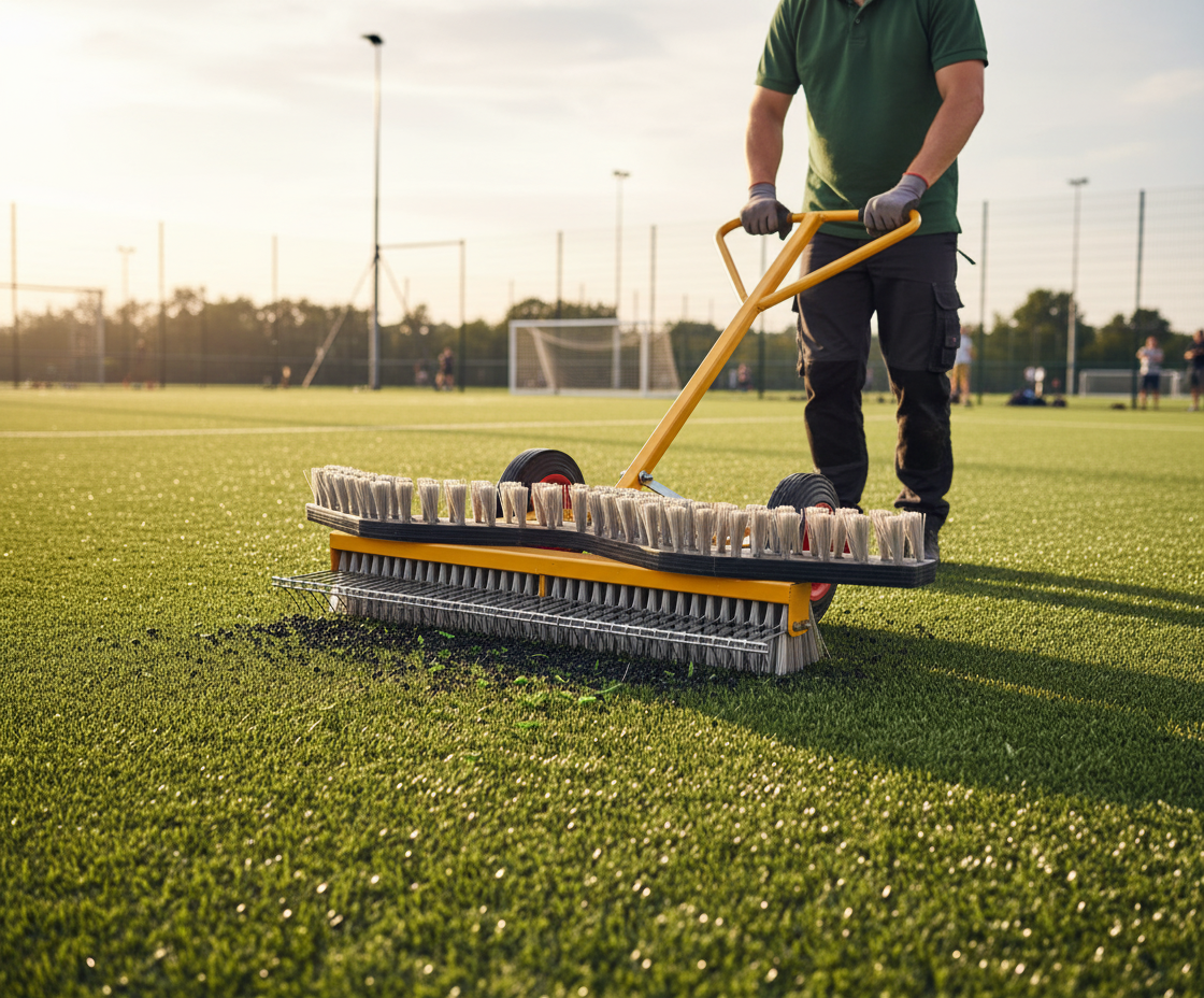 Combined Rake and Brush Tool for Groundcare