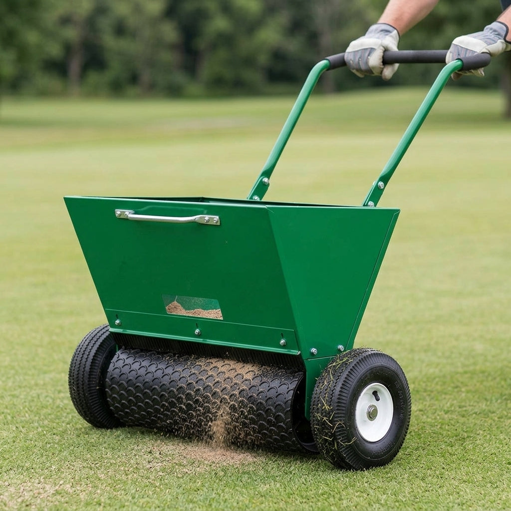 Adjustable Drop Spreader with Front and Rear Brushes (view 2)