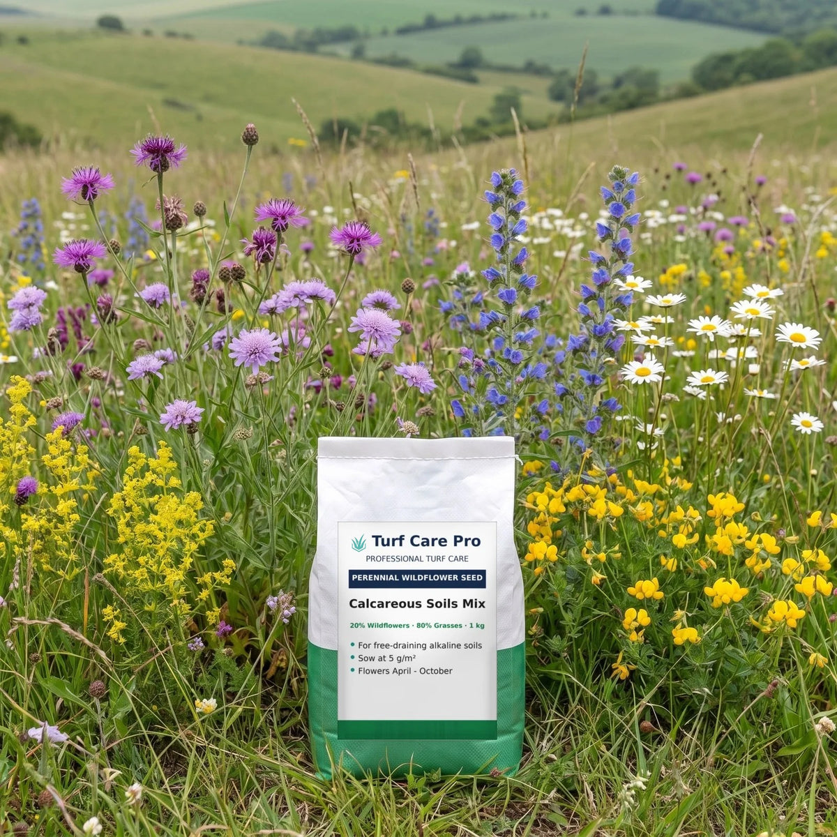 1kg calcareous soils wildflower and grass seed mix in a chalk downland wildflower meadow