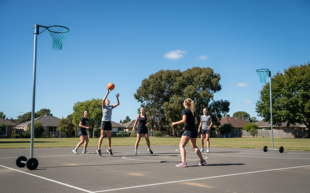 Professional Wheelaway Netball Posts with Adjustable Heights and Durable Steel Construction - Detail View