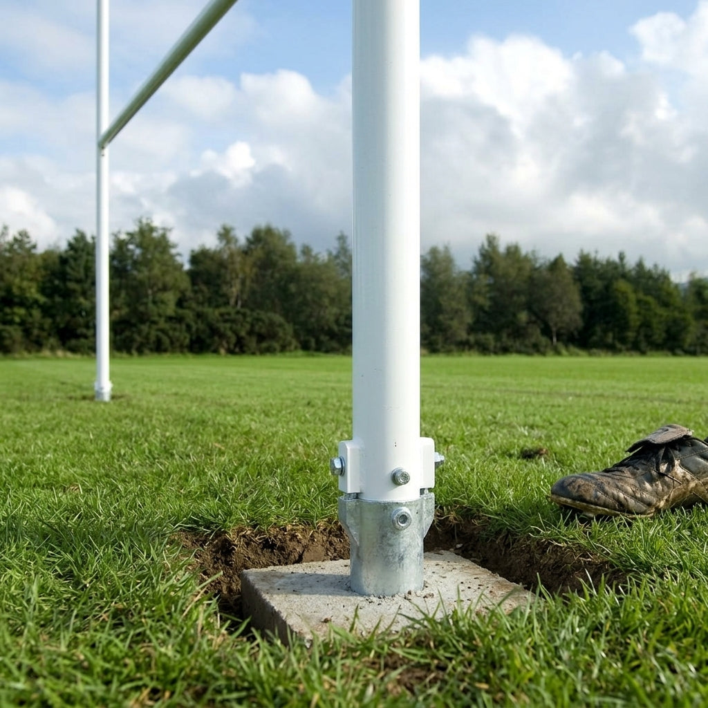 Socketed Aluminium Rugby Posts - 10m High, Two-Piece Uprights, Pair with Sockets