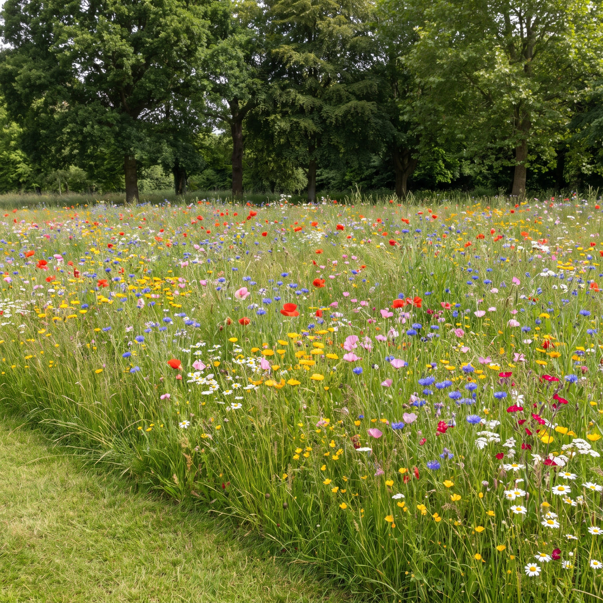 General purpose wildflower meadow with annuals flowering in its first year in a park