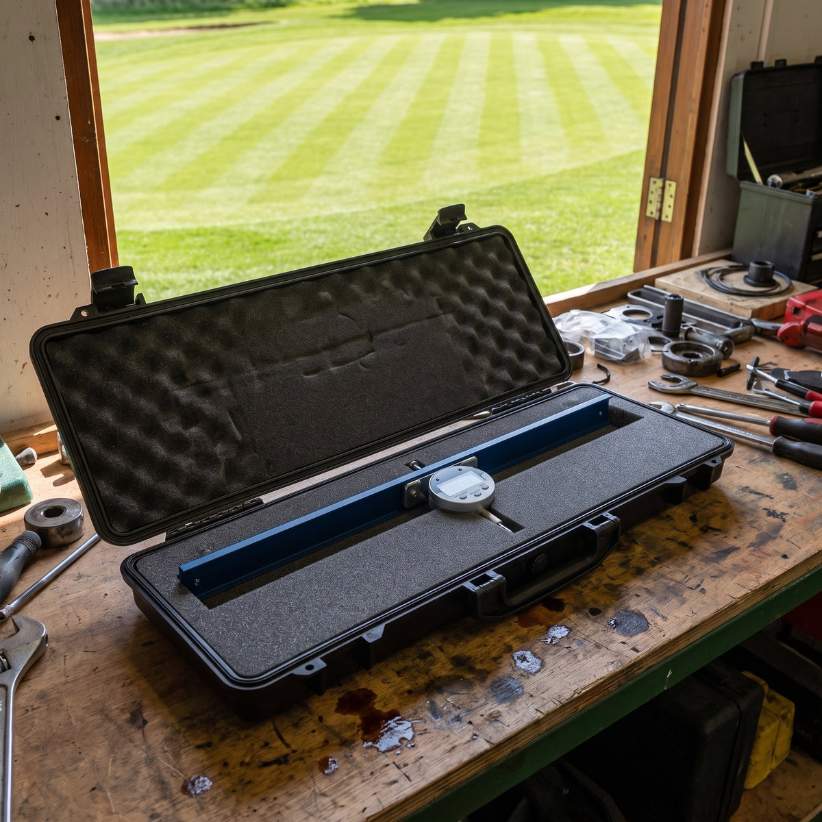 18 inch height of cut gauge in its protective storage case