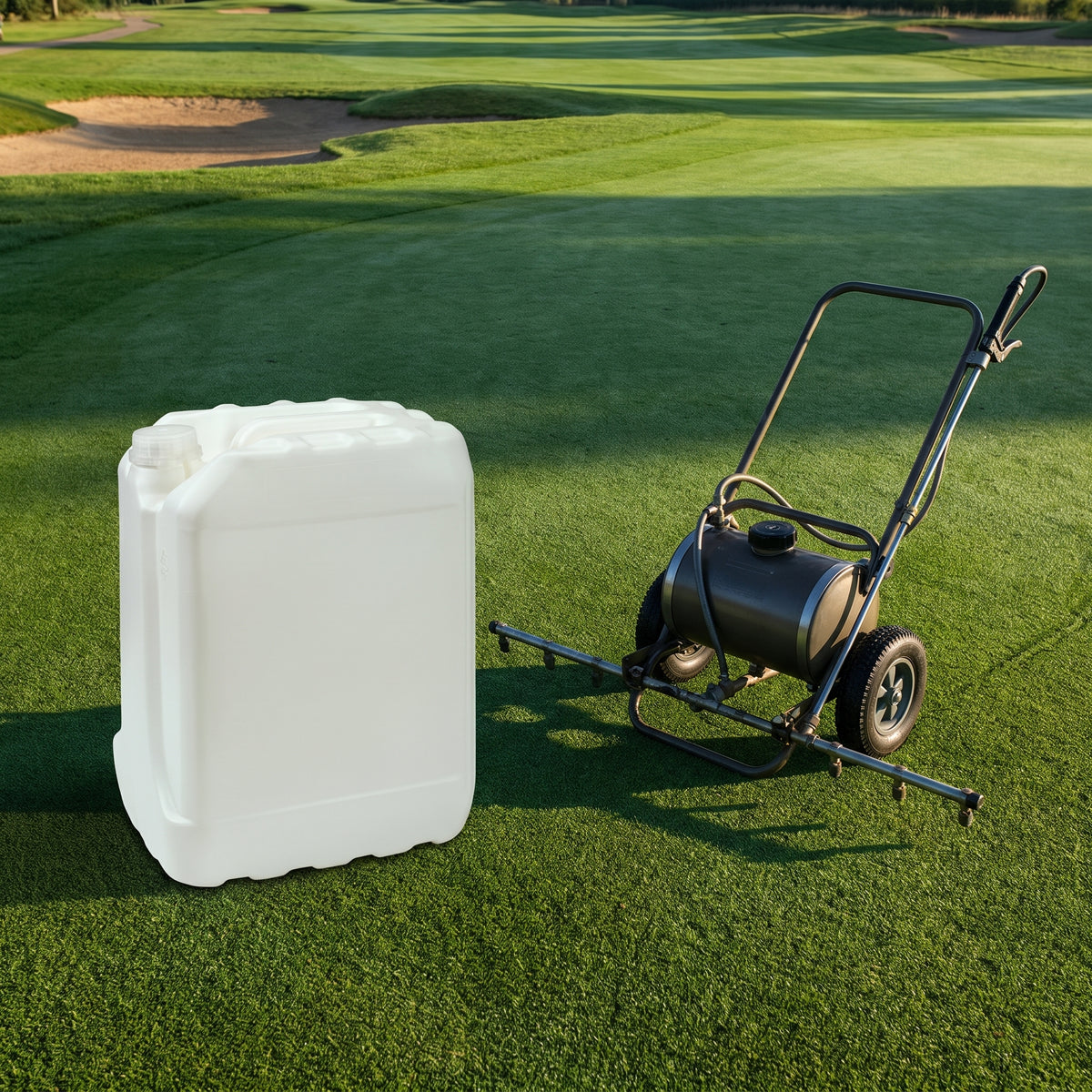 Fast-acting liquid iron for turf 10L on a golf course with a pedestrian boom sprayer
