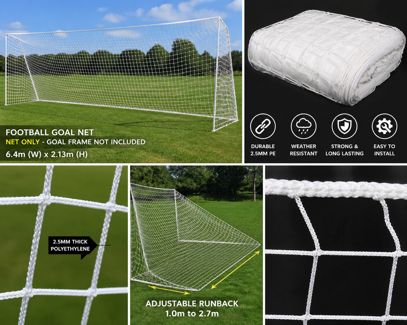 Football Goal Net 6.4m x 2.13m - Image 3