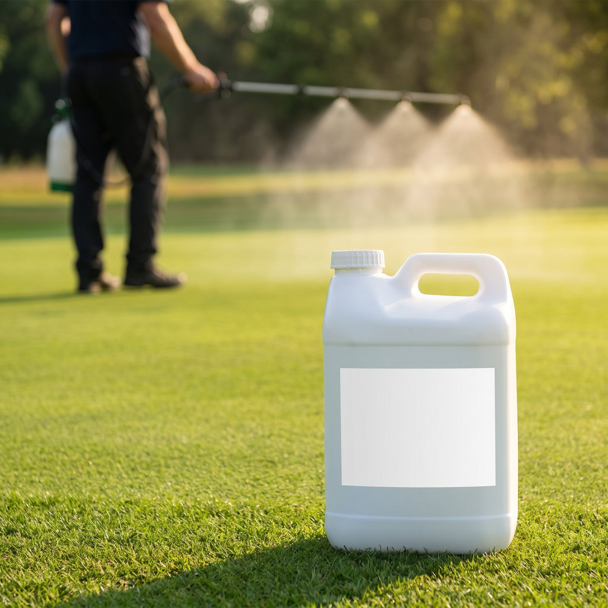 10L rootzone wetting agent on a golf green while a groundsman sprays it