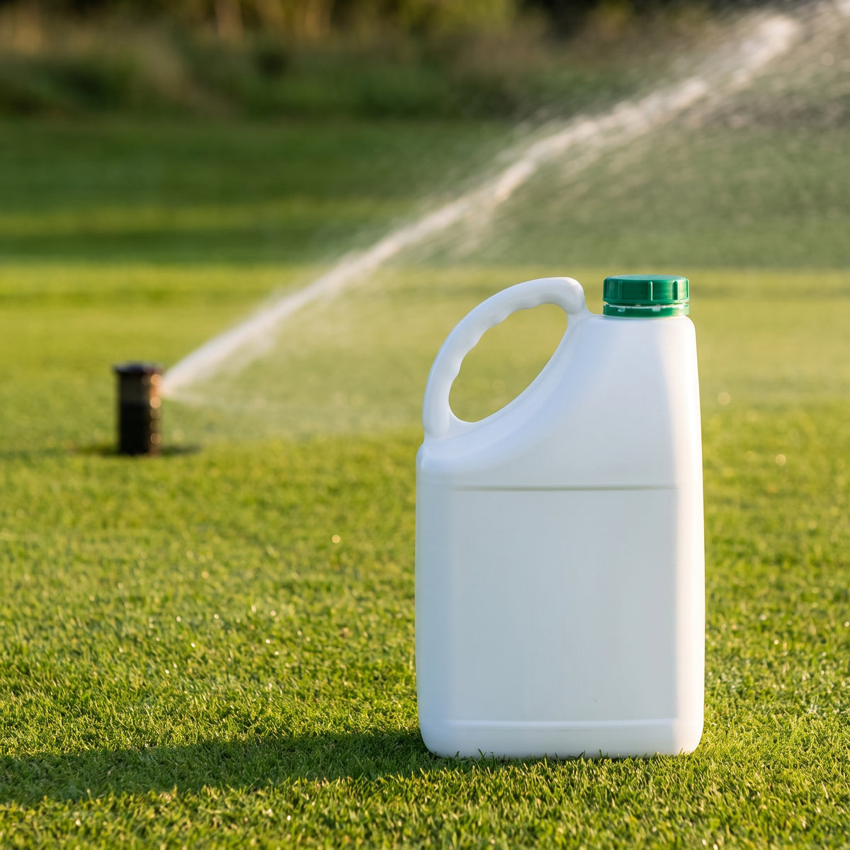 Turf wetting agent 10L on a golf green with irrigation sprinkler